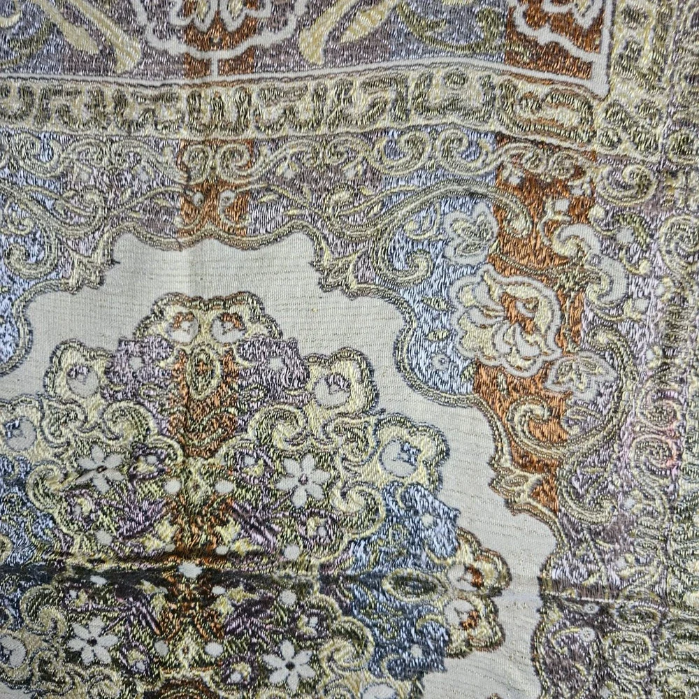 Vtg‎ Spanish Moorish Jacquard Tapestry Metallic Floral Fringe Brocade Arabic